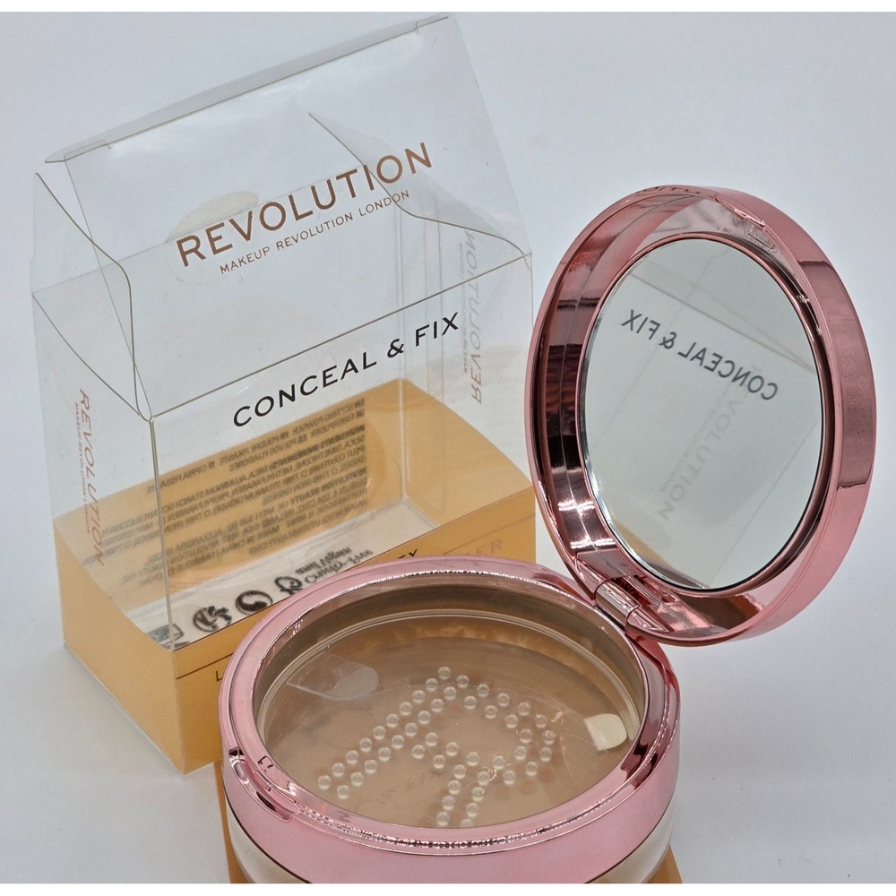Revolution Conceal & Fix Loose Setting Powder Deep Honey 0.45 oz 13g with Mirror